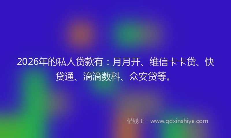 2026年的私人贷款有：月月开、维信卡卡贷、快贷通、滴滴数科、众安贷等。