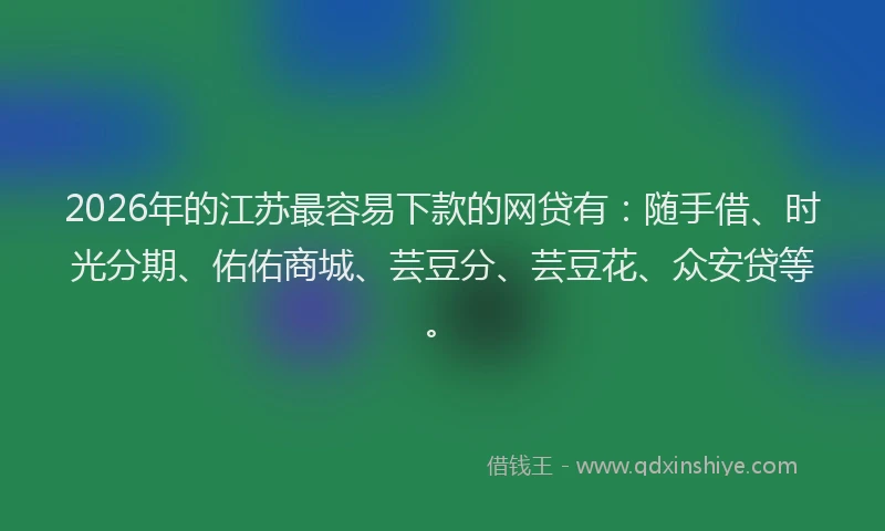 2026年的江苏最容易下款的网贷有：随手借、时光分期、佑佑商城、芸豆分、芸豆花、众安贷等。