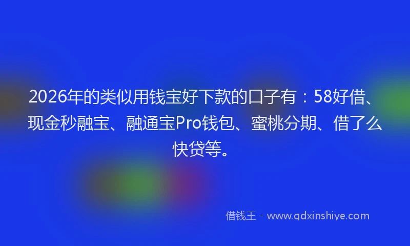2026年的类似用钱宝好下款的口子有：58好借、现金秒融宝、融通宝Pro钱包、蜜桃分期、借了么快贷等。