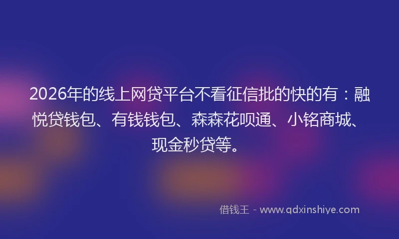2026年的线上网贷平台不看征信批的快的有：融悦贷钱包、有钱钱包、森森花呗通、小铭商城、现金秒贷等。