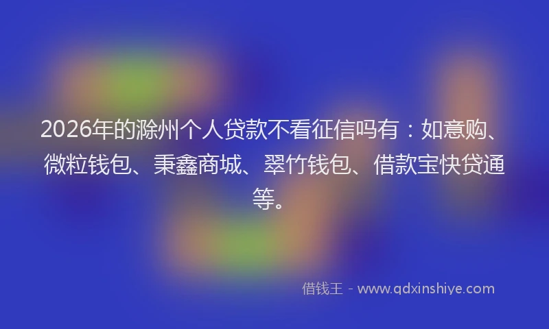 2026年的滁州个人贷款不看征信吗有：如意购、微粒钱包、秉鑫商城、翠竹钱包、借款宝快贷通等。