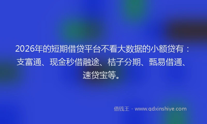 2026年的短期借贷平台不看大数据的小额贷有：支富通、现金秒借融途、桔子分期、甄易借通、速贷宝等。