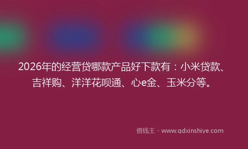 2026年的经营贷哪款产品好下款有：小米贷款、吉祥购、洋洋花呗通、心e金、玉米分等。
