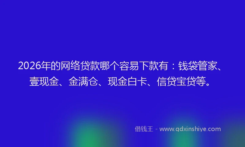 2026年的网络贷款哪个容易下款有：钱袋管家、壹现金、金满仓、现金白卡、信贷宝贷等。
