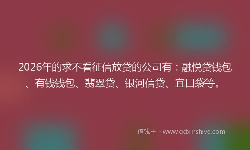 2026年的求不看征信放贷的公司有：融悦贷钱包、有钱钱包、翡翠贷、银河信贷、宜口袋等。