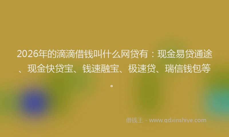 2026年的滴滴借钱叫什么网贷有：现金易贷通途、现金快贷宝、钱速融宝、极速贷、瑞信钱包等。