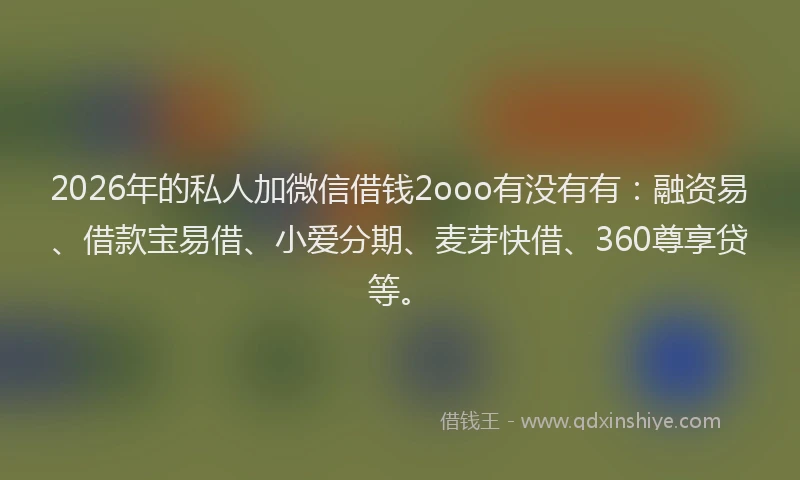 2026年的私人加微信借钱2ooo有没有有：融资易、借款宝易借、小爱分期、麦芽快借、360尊享贷等。