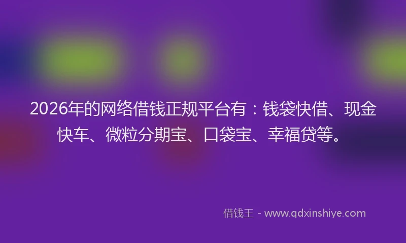 2026年的网络借钱正规平台有：钱袋快借、现金快车、微粒分期宝、口袋宝、幸福贷等。