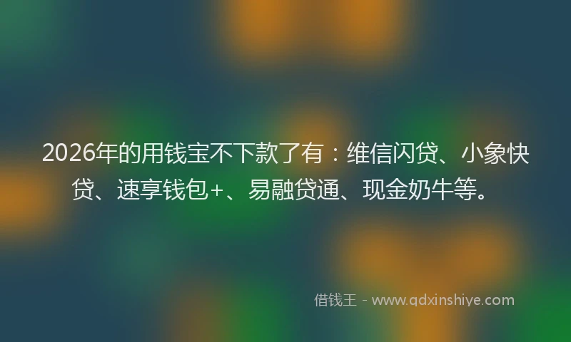 2026年的用钱宝不下款了有：维信闪贷、小象快贷、速享钱包+、易融贷通、现金奶牛等。