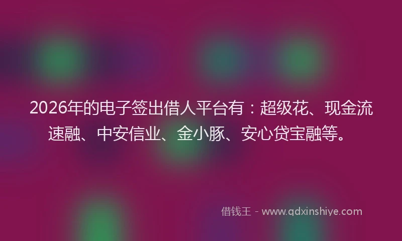2026年的电子签出借人平台有：超级花、现金流速融、中安信业、金小豚、安心贷宝融等。