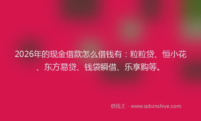 2026年的现金借款怎么借钱有：粒粒贷、恒小花、东方易贷、钱袋瞬借、乐享购等。