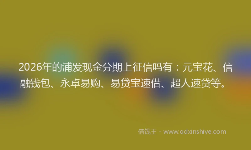 2026年的浦发现金分期上征信吗有：元宝花、信融钱包、永卓易购、易贷宝速借、超人速贷等。