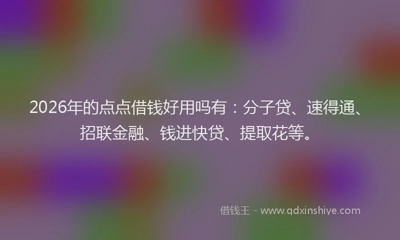 2026年的点点借钱好用吗有：分子贷、速得通、招联金融、钱进快贷、提取花等。