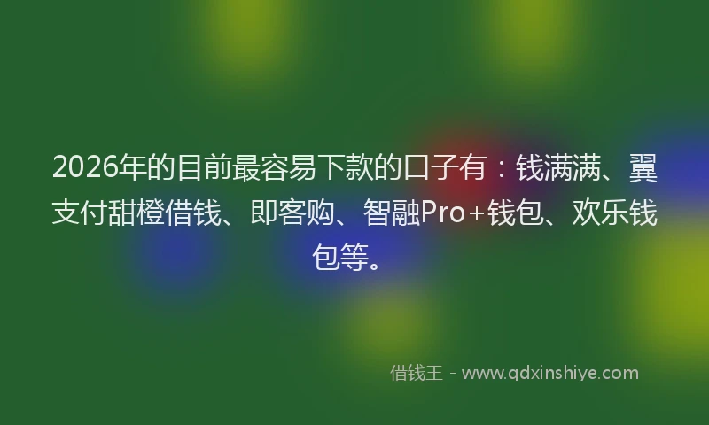 2026年的目前最容易下款的口子有：钱满满、翼支付甜橙借钱、即客购、智融Pro+钱包、欢乐钱包等。