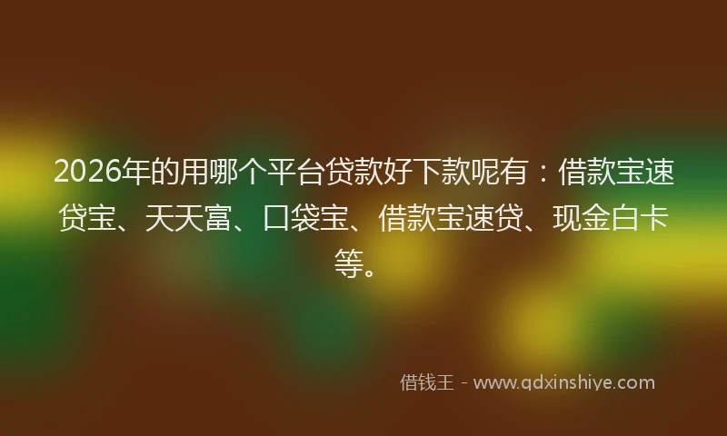 2026年的用哪个平台贷款好下款呢有：借款宝速贷宝、天天富、口袋宝、借款宝速贷、现金白卡等。