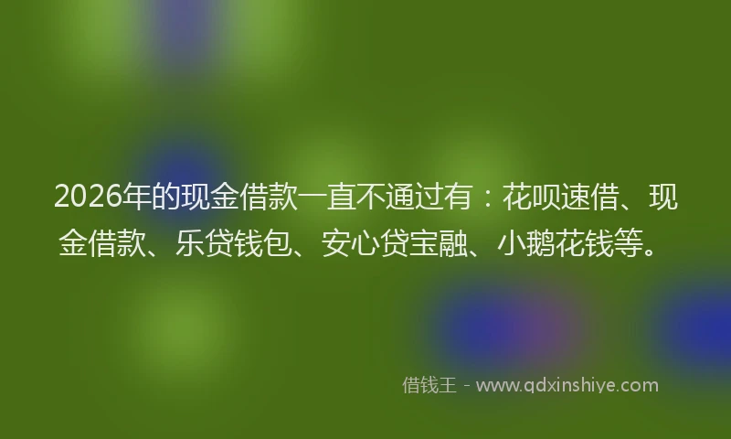 2026年的现金借款一直不通过有：花呗速借、现金借款、乐贷钱包、安心贷宝融、小鹅花钱等。