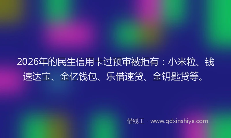 2026年的民生信用卡过预审被拒有：小米粒、钱速达宝、金亿钱包、乐借速贷、金钥匙贷等。