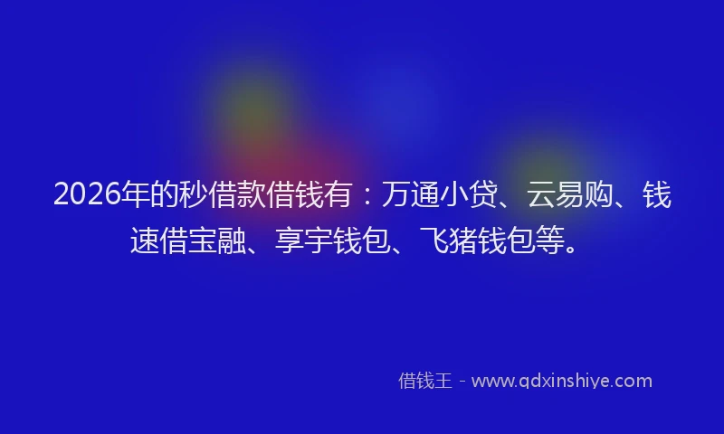 2026年的秒借款借钱有：万通小贷、云易购、钱速借宝融、享宇钱包、飞猪钱包等。