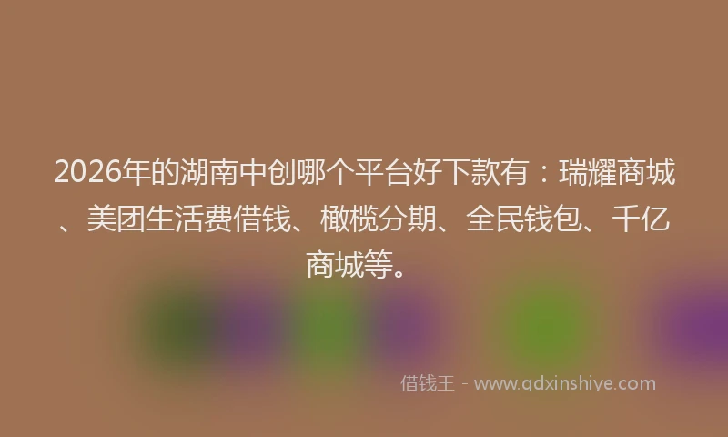 2026年的湖南中创哪个平台好下款有：瑞耀商城、美团生活费借钱、橄榄分期、全民钱包、千亿商城等。