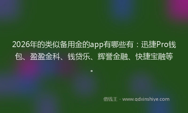 2026年的类似备用金的app有哪些有：迅捷Pro钱包、盈盈金科、钱贷乐、辉誉金融、快捷宝融等。