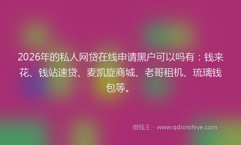 2026年的私人网贷在线申请黑户可以吗有：钱来花、钱站速贷、麦凯旋商城、老哥租机、琉璃钱包等。