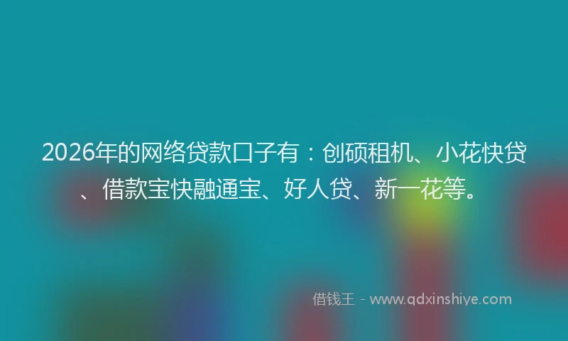 2026年的网络贷款口子有：创硕租机、小花快贷、借款宝快融通宝、好人贷、新一花等。