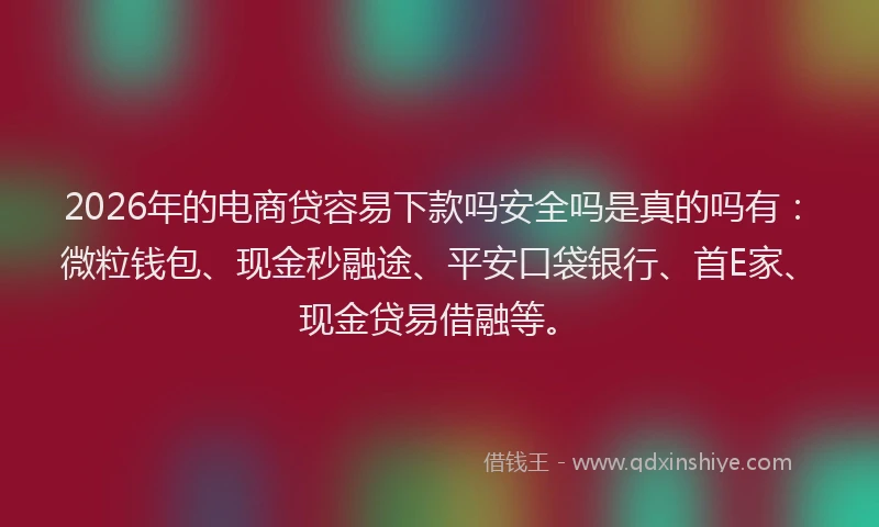 2026年的电商贷容易下款吗安全吗是真的吗有：微粒钱包、现金秒融途、平安口袋银行、首E家、现金贷易借融等。