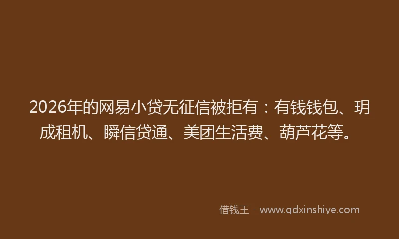 2026年的网易小贷无征信被拒有：有钱钱包、玥成租机、瞬信贷通、美团生活费、葫芦花等。