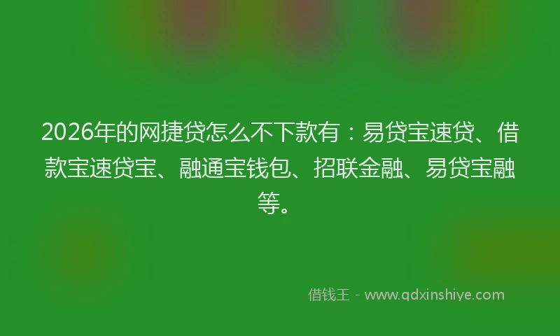 2026年的网捷贷怎么不下款有：易贷宝速贷、借款宝速贷宝、融通宝钱包、招联金融、易贷宝融等。