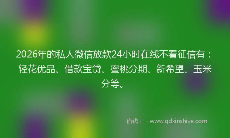 2026年的私人微信放款24小时在线不看征信有：轻花优品、借款宝贷、蜜桃分期、新希望、玉米分等。