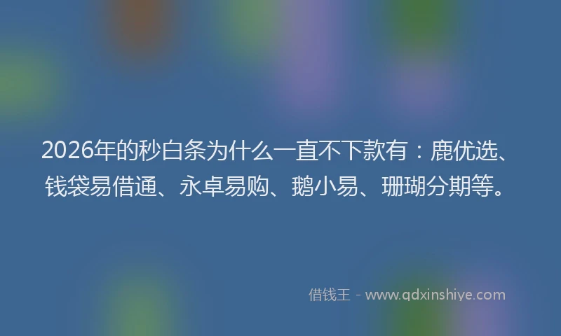 2026年的秒白条为什么一直不下款有：鹿优选、钱袋易借通、永卓易购、鹅小易、珊瑚分期等。