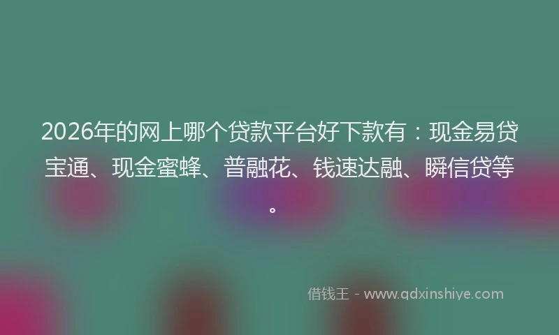 2026年的网上哪个贷款平台好下款有：现金易贷宝通、现金蜜蜂、普融花、钱速达融、瞬信贷等。