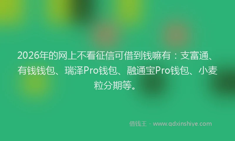 2026年的网上不看征信可借到钱嘛有：支富通、有钱钱包、瑞泽Pro钱包、融通宝Pro钱包、小麦粒分期等。