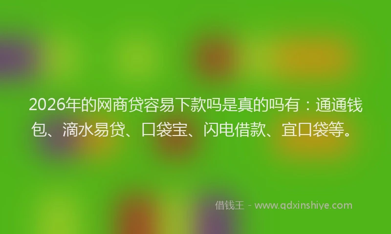 2026年的网商贷容易下款吗是真的吗有：通通钱包、滴水易贷、口袋宝、闪电借款、宜口袋等。