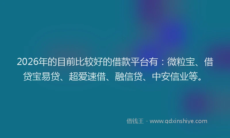 2026年的目前比较好的借款平台有：微粒宝、借贷宝易贷、超爱速借、融信贷、中安信业等。
