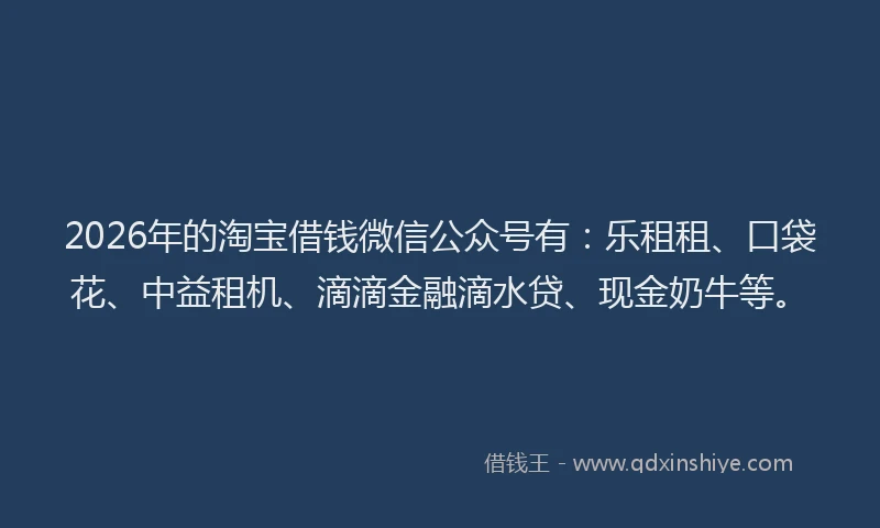 2026年的淘宝借钱微信公众号有：乐租租、口袋花、中益租机、滴滴金融滴水贷、现金奶牛等。
