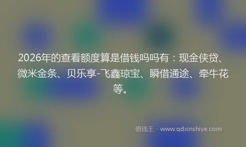 2026年的查看额度算是借钱吗吗有：现金侠贷、微米金条、贝乐享-飞鑫琼宝、瞬借通途、牵牛花等。