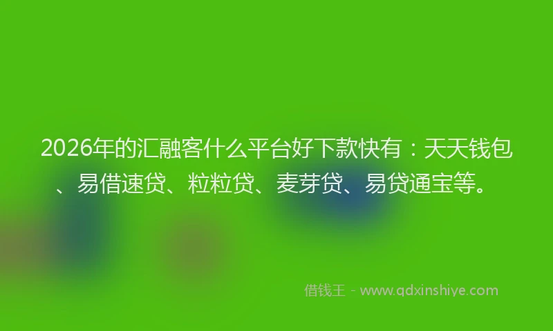 2026年的汇融客什么平台好下款快有：天天钱包、易借速贷、粒粒贷、麦芽贷、易贷通宝等。