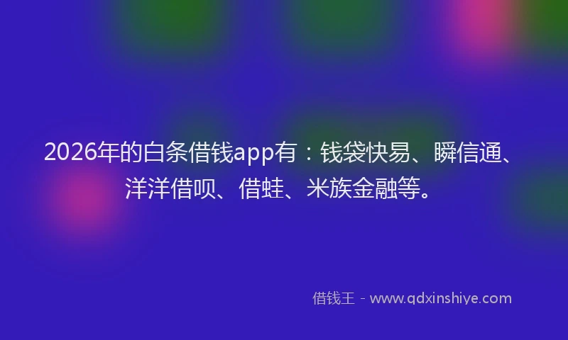 2026年的白条借钱app有：钱袋快易、瞬信通、洋洋借呗、借蛙、米族金融等。