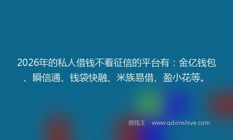 2026年的私人借钱不看征信的平台有：金亿钱包、瞬信通、钱袋快融、米族易借、盈小花等。