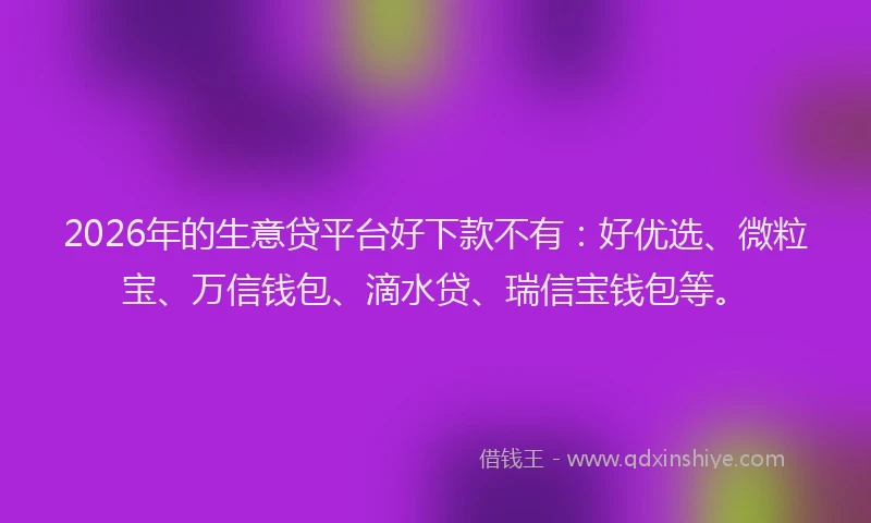 2026年的生意贷平台好下款不有：好优选、微粒宝、万信钱包、滴水贷、瑞信宝钱包等。