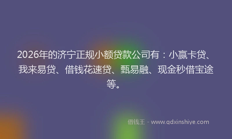 2026年的济宁正规小额贷款公司有：小赢卡贷、我来易贷、借钱花速贷、甄易融、现金秒借宝途等。