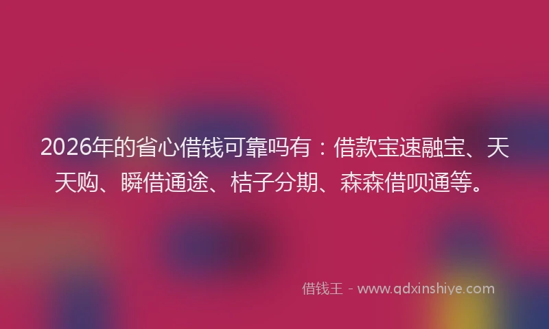 2026年的省心借钱可靠吗有：借款宝速融宝、天天购、瞬借通途、桔子分期、森森借呗通等。
