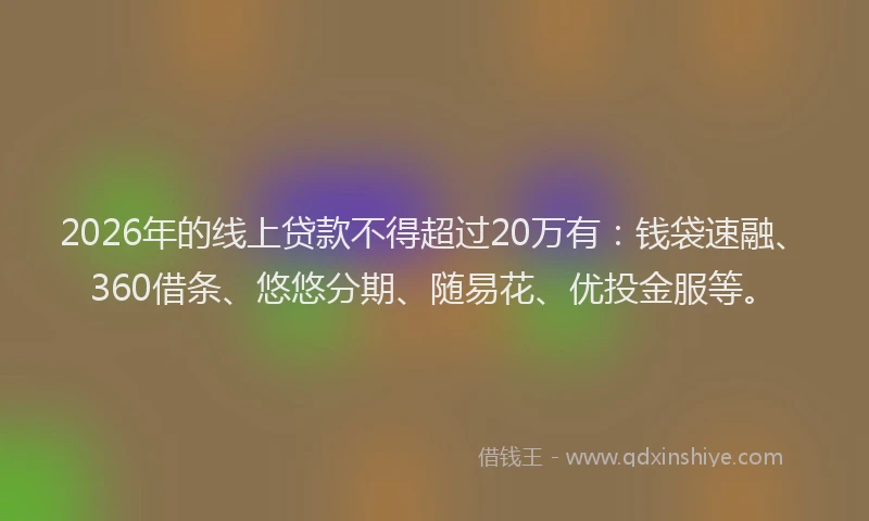 2026年的线上贷款不得超过20万有：钱袋速融、360借条、悠悠分期、随易花、优投金服等。