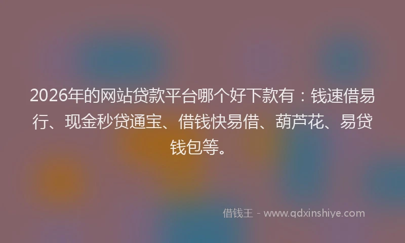 2026年的网站贷款平台哪个好下款有：钱速借易行、现金秒贷通宝、借钱快易借、葫芦花、易贷钱包等。