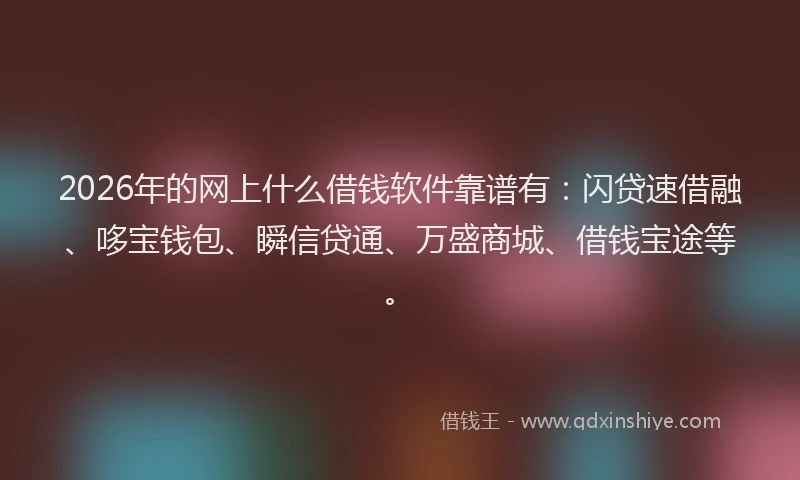 2026年的网上什么借钱软件靠谱有：闪贷速借融、哆宝钱包、瞬信贷通、万盛商城、借钱宝途等。