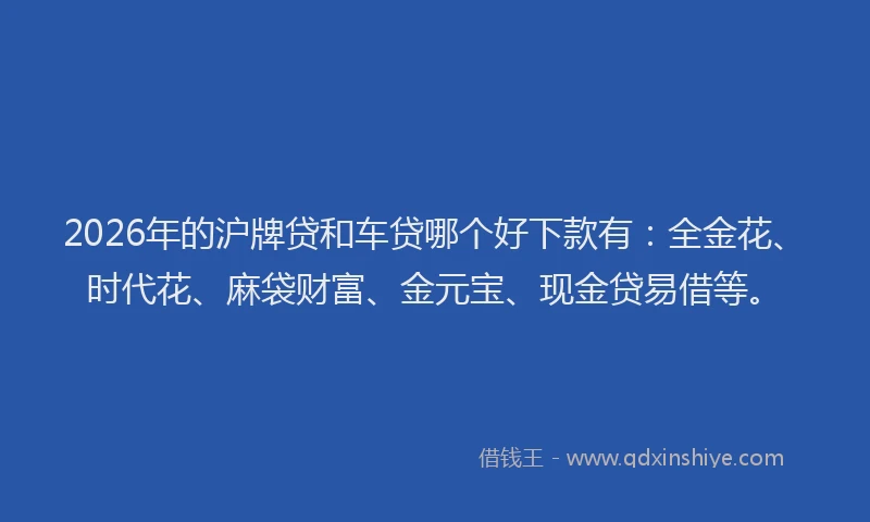 2026年的沪牌贷和车贷哪个好下款有：全金花、时代花、麻袋财富、金元宝、现金贷易借等。