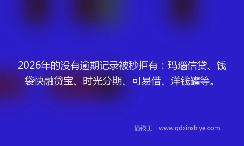 2026年的没有逾期记录被秒拒有：玛瑙信贷、钱袋快融贷宝、时光分期、可易借、洋钱罐等。