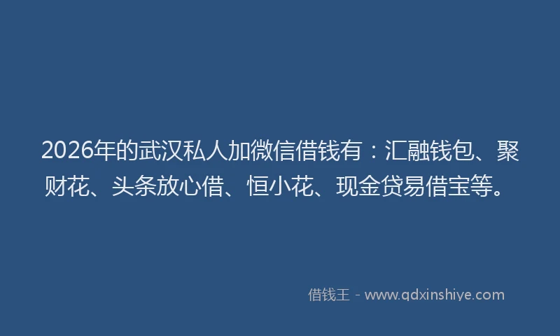 2026年的武汉私人加微信借钱有：汇融钱包、聚财花、头条放心借、恒小花、现金贷易借宝等。