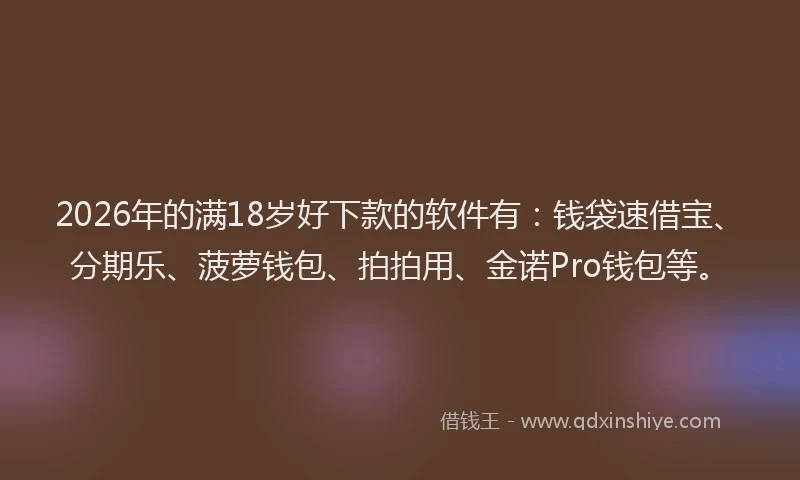 2026年的满18岁好下款的软件有：钱袋速借宝、分期乐、菠萝钱包、拍拍用、金诺Pro钱包等。